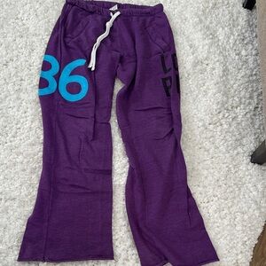 PINK Victoria's Secret Purple Joggers with Blue Print